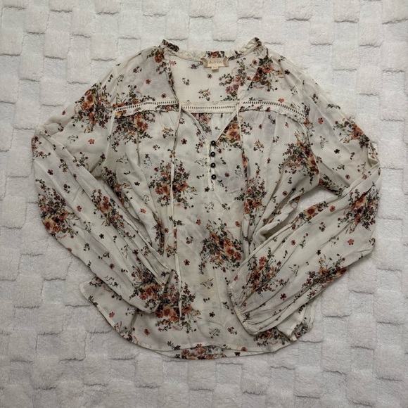 Altar’d State Floral Cream Long Sleeve Lightweight Blouse 100% Rayon - Large - Picture 1 of 6